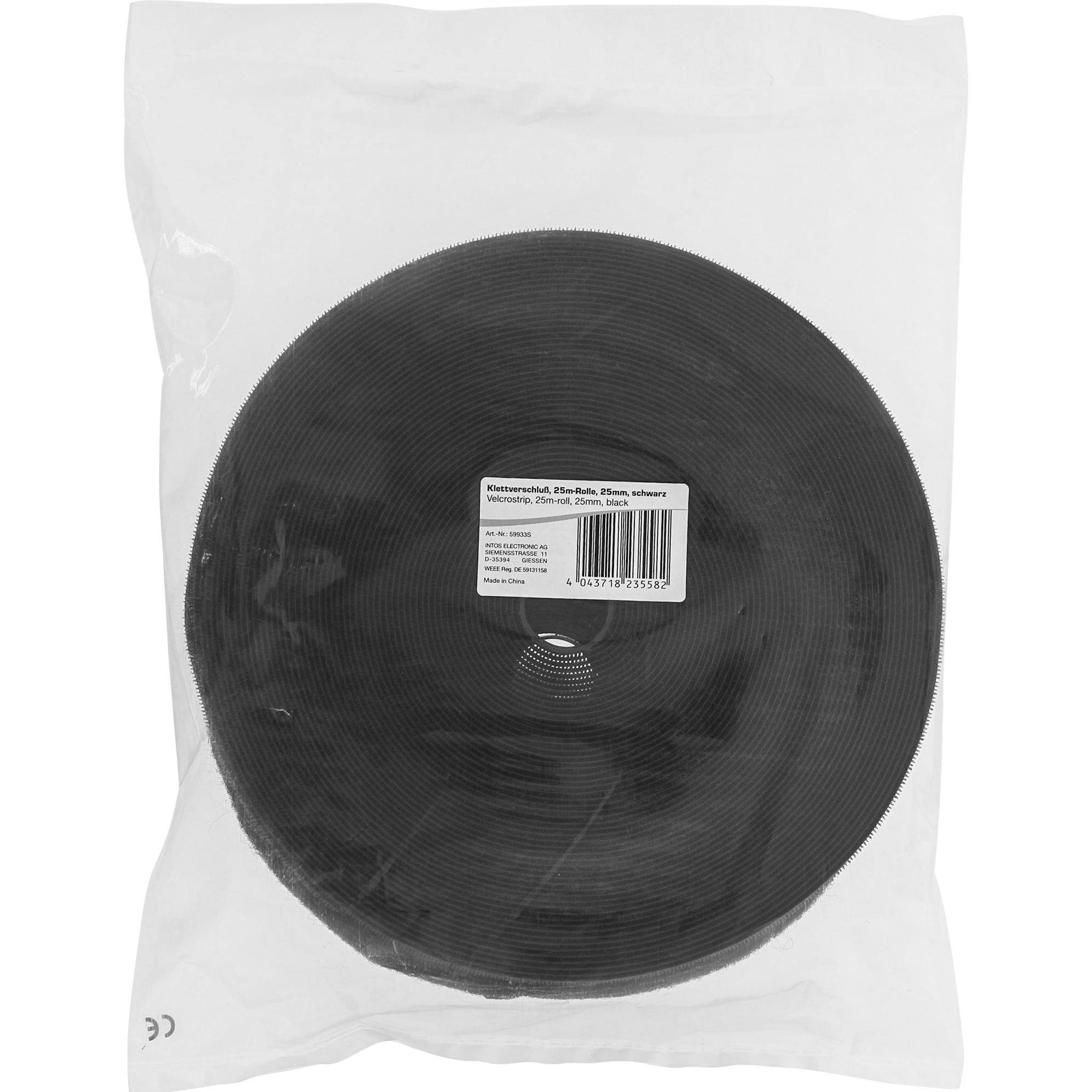 InLine, Klettband,  Kabelbinder, Klettverschluss Band, 25 Meter, 25mm, schwarz (25 mm)