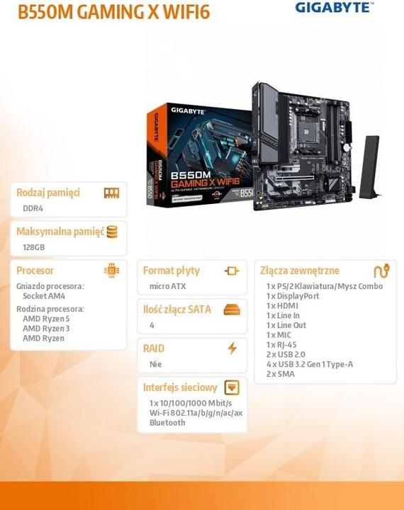 Actual product image Gigabyte B550M GAMING X WIFI6 (AM4, AMD B550, mATX)