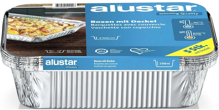 Produktbild Alustar Alu-Box 2.0l mit Deckel, 5 Stk. à 26 cm x 19 cm x 5.6 cm