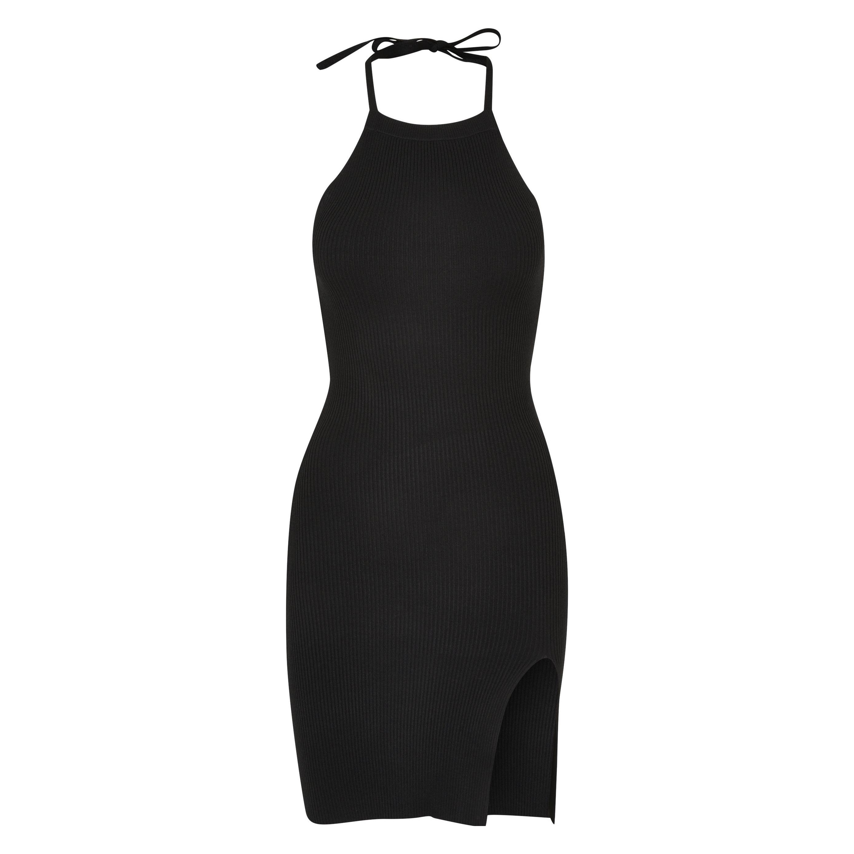 Urban Classics, Damen, Kleider, Ladies Rib Knit Neckholder Dress - 69663, Schwarz, (3XL)