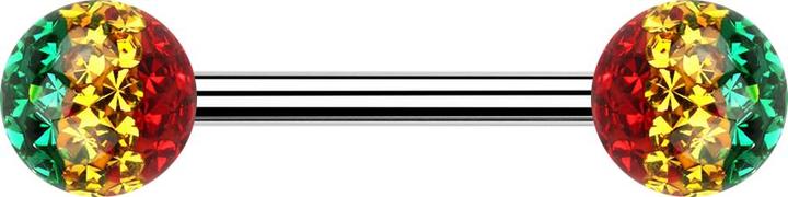 Produktbild Star Piercing Barbell silber mit zwei Kristall Kugeln Rasta Epoxy Schutzschicht (ohne Messing, Chirurgenstahl 316L)