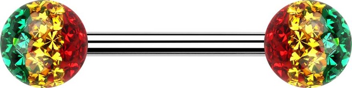 Immagine prodotto Star Piercing Barbell silver con due sfere di cristallo Rivestimento protettivo epossidico Rasta (senza ottone, Acciaio chirurgico 316L)