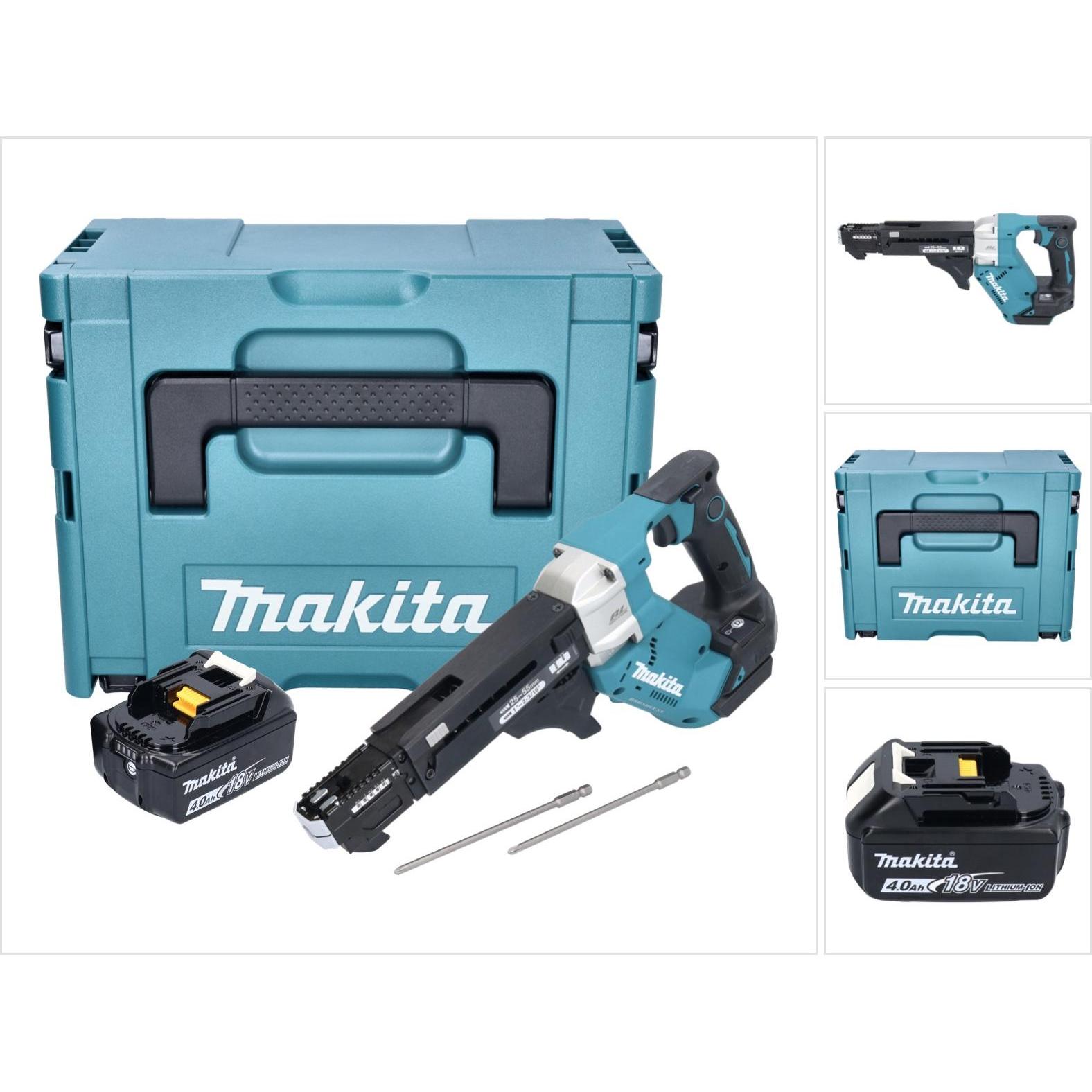Makita, Bohrmaschine + Akkuschrauber, DFR 551 M1J Akku Magazinschrauber 18 V 25 - 55 mm Brushless + 1x Akku 4,0 Ah + Mak...
