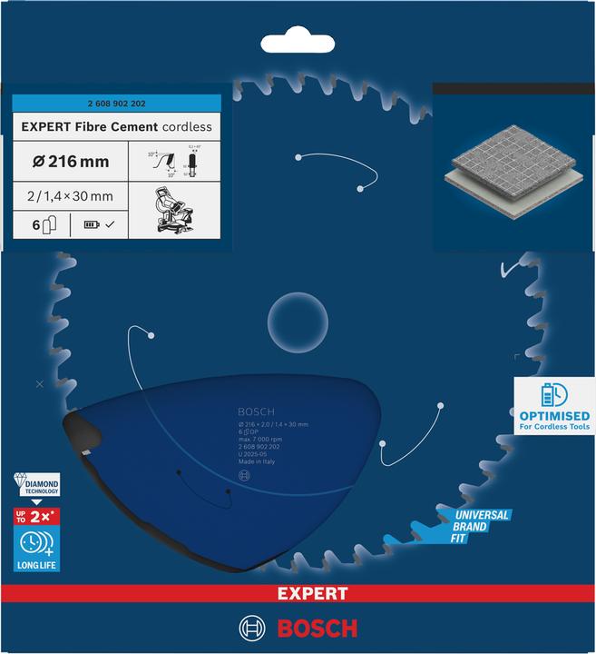 Immagine prodotto Bosch Professional Zubehör 2608902202 EXPERT cirkelzaagblad - 216 x 30 x 6T - vezelcementplaten