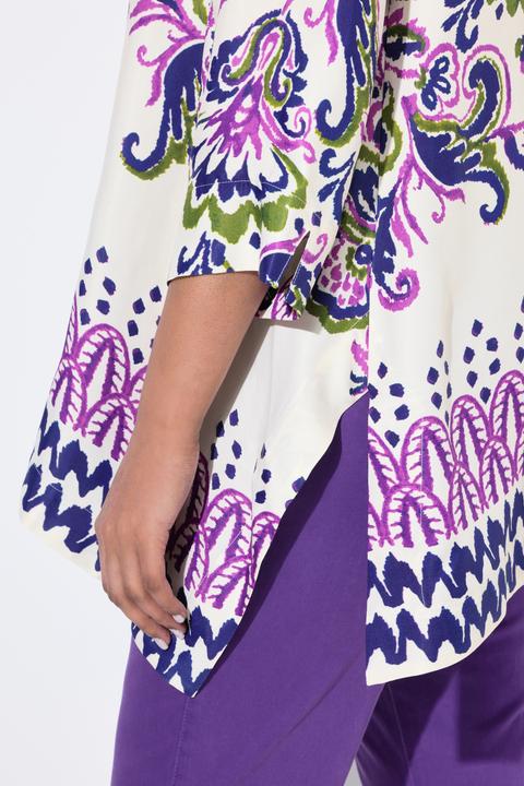 Immagine prodotto Ulla Popken Blusa dal taglio svasato con Paisley, colletto da camicia e maniche a 3/4 (54)