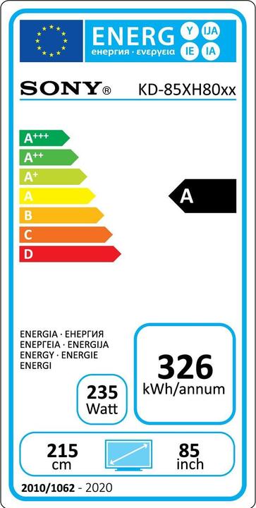 Energie-Label Sony KD85XH8096 (85", LCD, 4K, 2020)