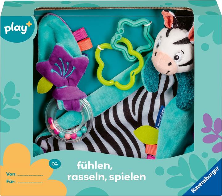Produktbild Ravensburger 4858 play+ Fühlen, rasseln, spielen (Geschenk-Set: Zebra), Schmusetuch, Geschenk zur