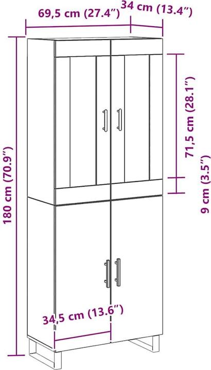 Image du produit vidaXL Buffet haut (34 x 34 x 180 cm)