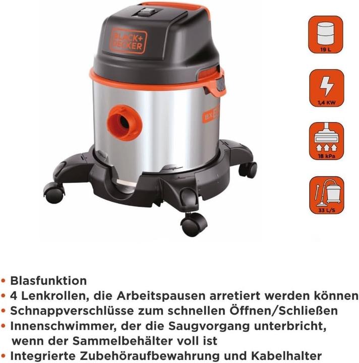 Produktbild Black & Decker BlackDecker BXVC20XE Wet and Dry Vacuum Cleaner 1400 W 20 L (Nass-Trockensauger)