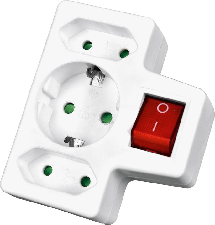 Heitech Adaptateur de prise avec interrupteur triple 1Schu/2Euro