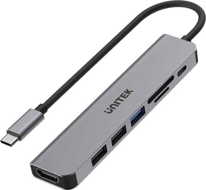 Actual product image Unitek HUB USB-C 7IN1, HDMI 4K, PD,,ALU (USB-C, 7 Ports)