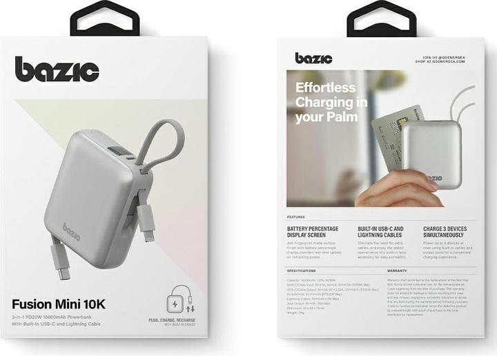 Produktbild Energea PowerBank 3in1 Bazic Fusion Mini 10000mAh cable USB-C/Lightning grey (10000 mAh, 22 W, 22 Wh)