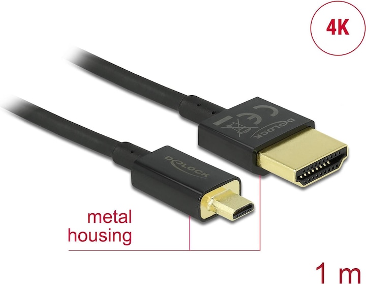 Produktbild Delock HDMI (Typ A) — micro HDMI (Typ D) (1 m, HDMI)