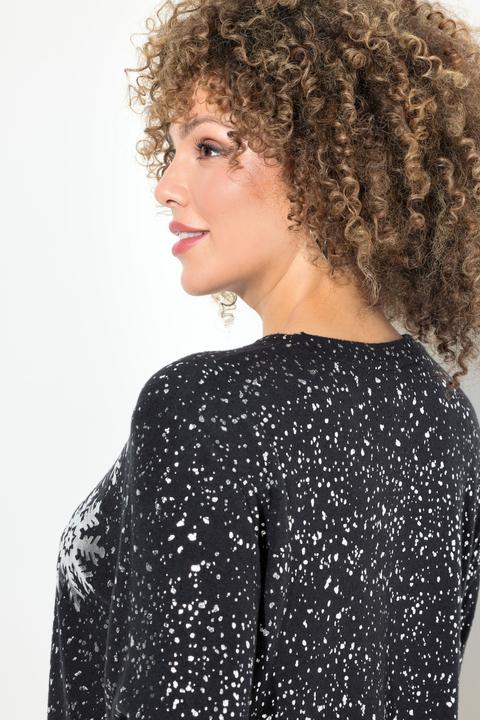 Produktbild Ulla Popken Sweatshirt, Schneeflocken, V-Ausschnitt, Langarm (50, 52)