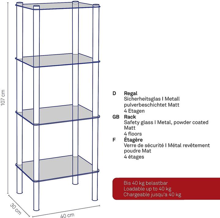 Produktbild Kela Regal Lars schwarz (40 x 30 x 107 cm)