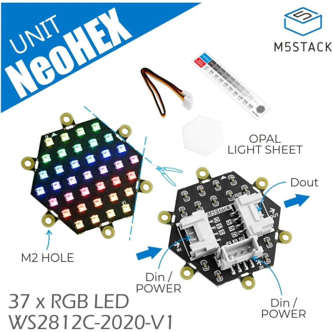 Thumbnail - M5Stack Neo HEX 37 RGB LED Board WS2812C, Entwicklungsboard + Kit