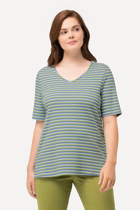 Immagine prodotto Ulla Popken Maglia di jersey a costine in cotone biologico con scollo a V e mezze maniche (46, 48)