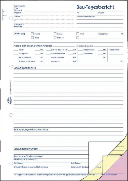 Produktbild Avery Zweckform Bautagesbericht Formular 1777-5 DIN A4 Anzahl der Blätter: 40 (40x)