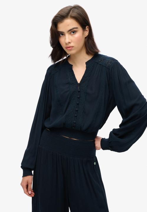Produktbild Superdry Langärmelige, gesmokte Bluse mit Spitzenbesatz (12XL)