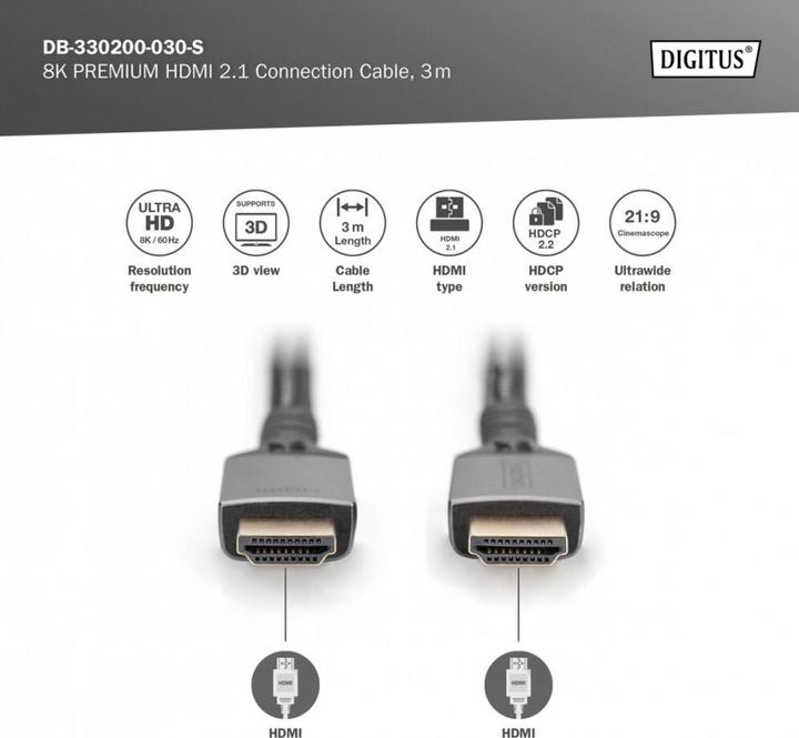 Productafbeelding Digitus 8K HDMI Ultra Hoge Snelheids Verbindingskabel (3 m, HDMI, 2.1)