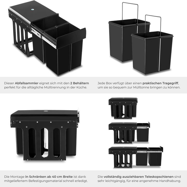 Produktbild tectake Abfallsammler Ashlyn, 2-fach Trennung, 30L, Teleskopschienen (30 l)