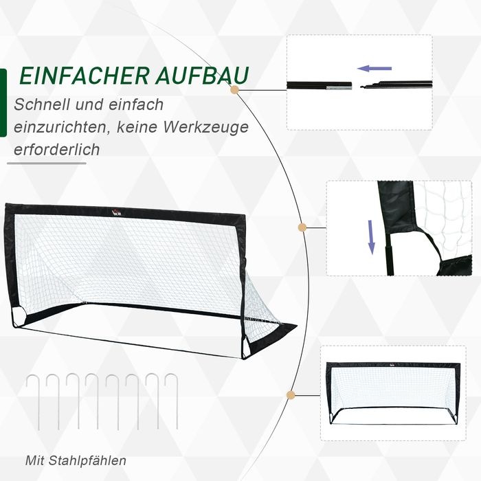 Immagine prodotto Swisshandel24 Porte da calcio, rete da calcio, set di 2 mini porte, pieghevoli, acciaio, Tetrolon, nero, 186 x 90
