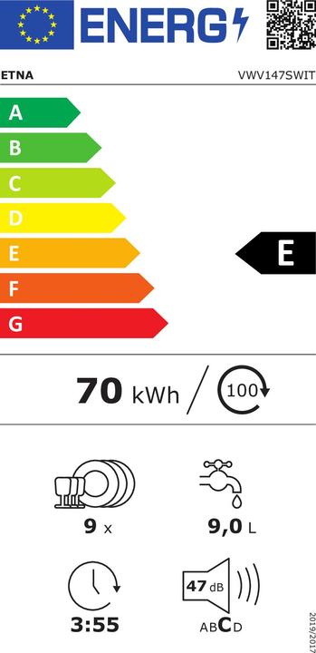 Energy Label Etna VWV147SWIT - Smalle vrijstaande vaatwasser - Wit