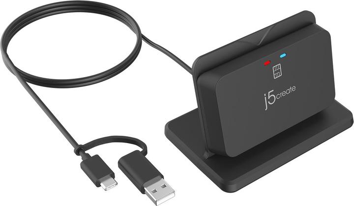 Actual product image j5Create JUR261 USB™ Smart Card / CAC Reader Stand, USB Type-A/USB Type-C, Black, 95 g (USB 2.0, USB-C 3.2 Gen 1)