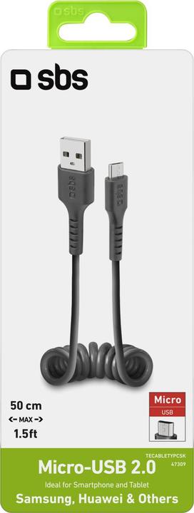 Produktbild SBS Spiral-Daten-&-Ladekabel für Micro-USB (0.50 m, USB 2.0)