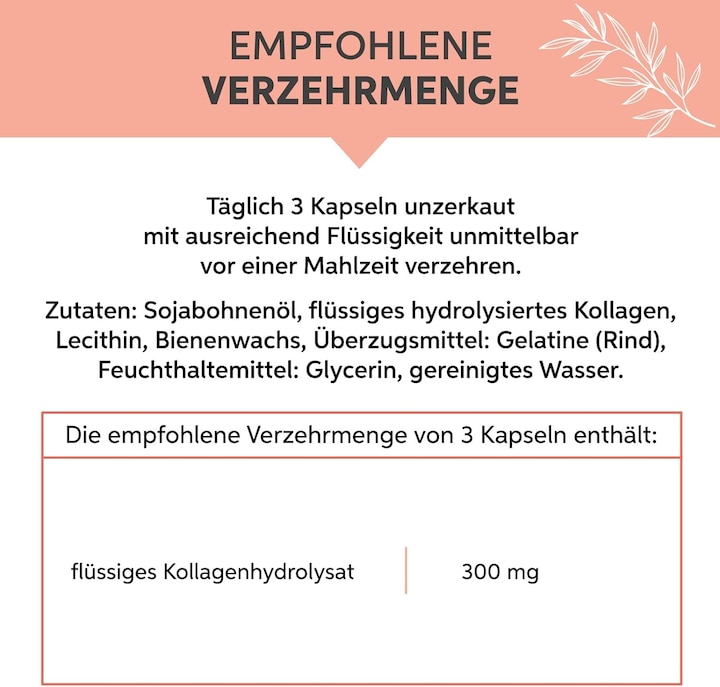 Valori nutrizionali e ingredienti Eltabia Kollagen (100 Pezzo/i, Pillole)