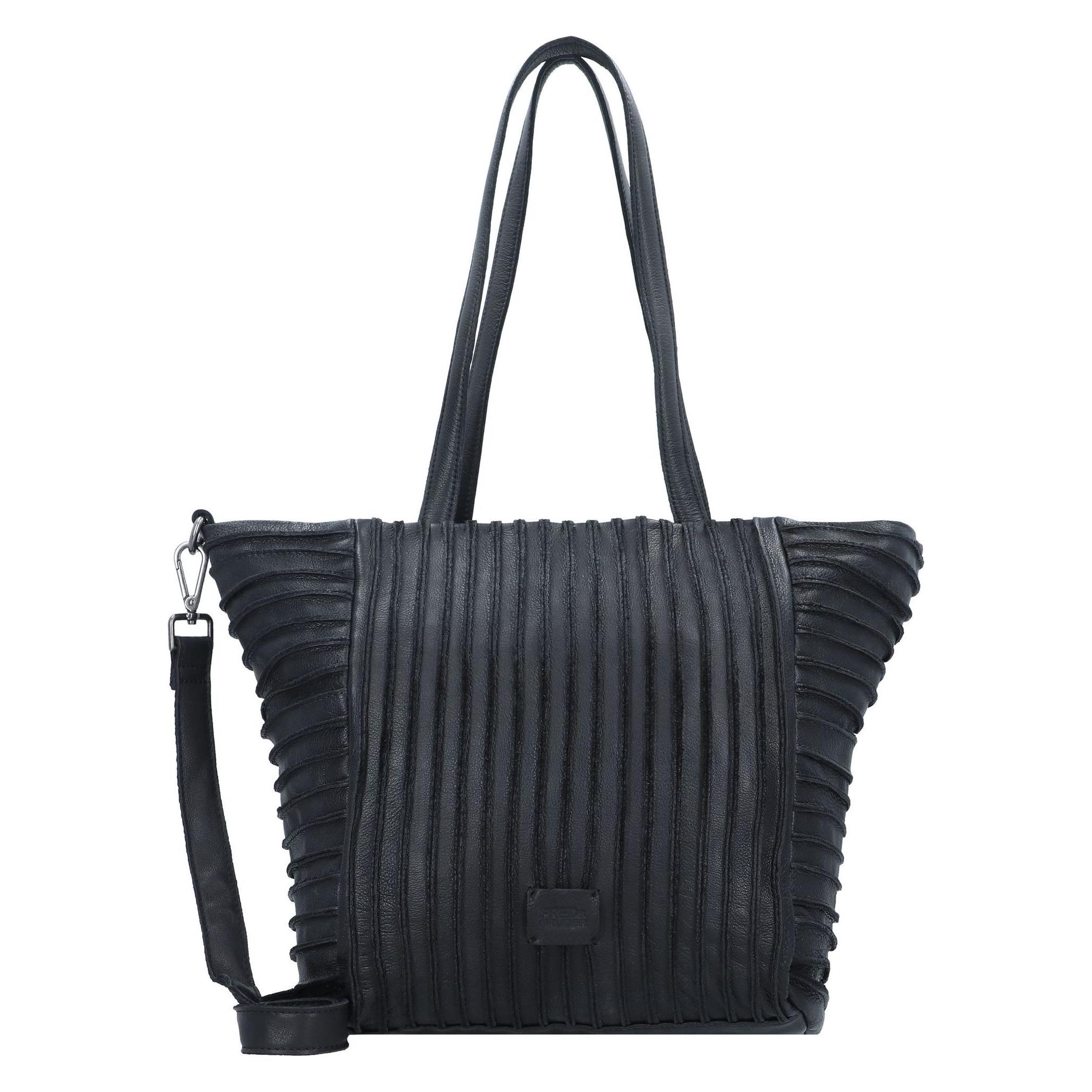 FredsBruder, Handtasche, Riffelhörnchen Schultertasche Leder 31 Cm, Schwarz