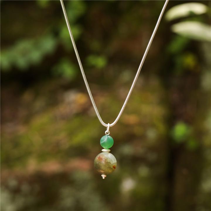 Image du produit Andreani Collier avec pendentif en pierre d'agate verte véritable (Agate)