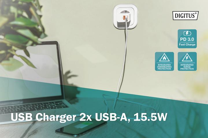 Produktbild Digitus USB Ladegerät 2x USB-A, 15,5W (15.50 W)