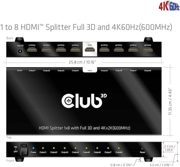 Produktbild Club 3D Club3D HDMI Splitter 1 Eingang -> 8 Ausgänge 4K60Hz UHD retail