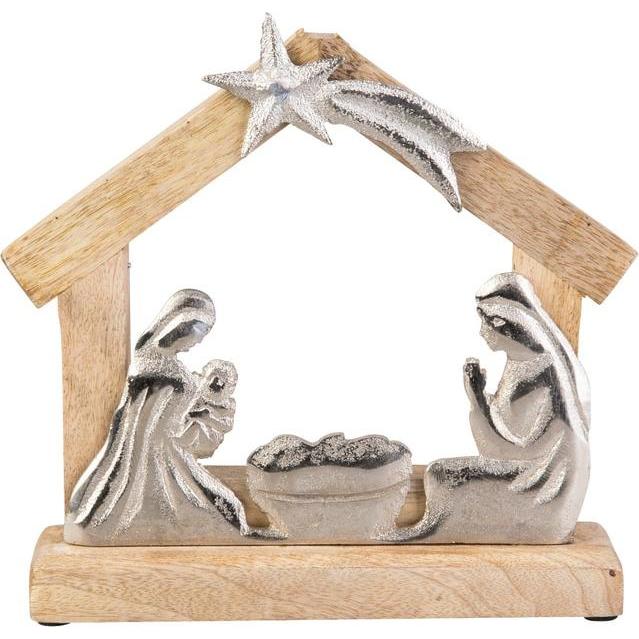 MICA Living, Weihnachtsdeko, Krippenszene silber/braun - ca. 22 x 5 x 20 cm
