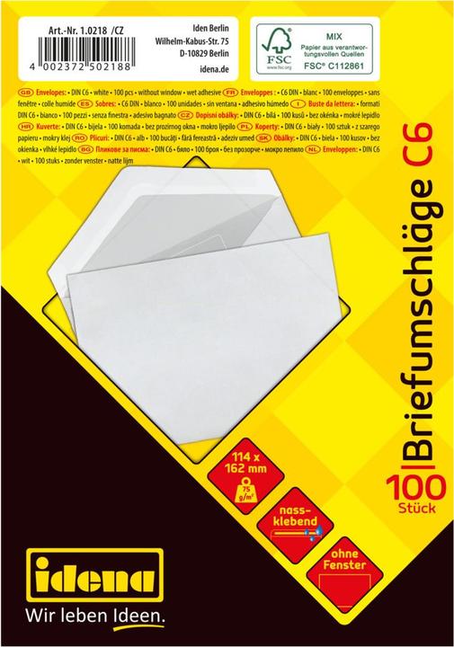Produktbild Idena BU C6 weiss 75g 100er nk o.F. FSC-Mix (C6, 100 x)