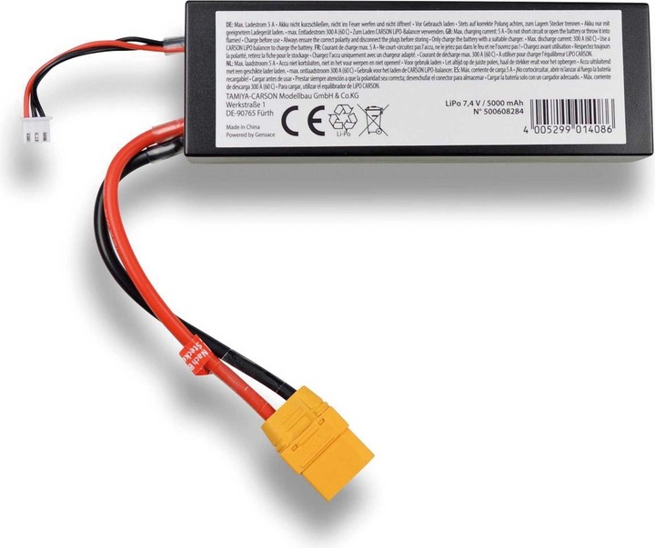 Immagine prodotto Carson Batteria LiPo XT90 da 7,4V/5000mAh 60C (7.40 V, 5000 mAh)