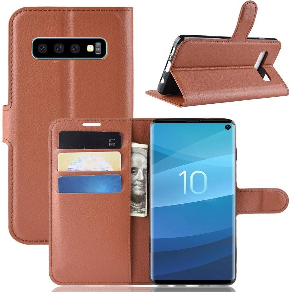 Cover-Discount Leder Etui Hülle mit Kartenfächern (Samsung Galaxy S10), Smartphone Hülle, Braun