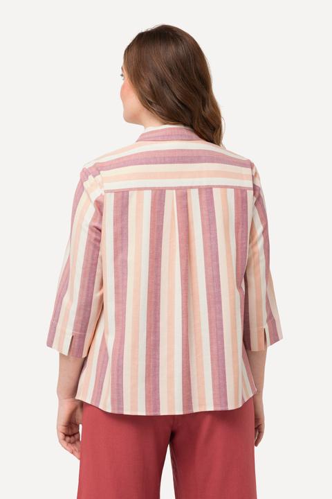 Image du produit Ulla Popken Blouse à rayures et col de chemise et manches 3/4. Noeud à la base (54)