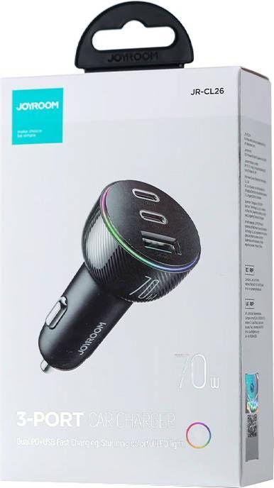 Actual product image Joyroom Multi-Color PD Car Charger with USB-A+ 2 x USB-C 70W - Black
