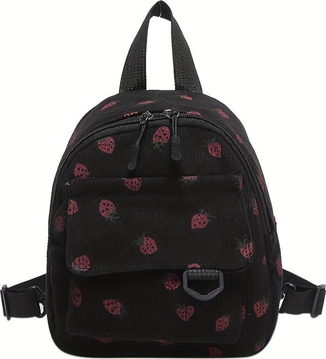 Only-Bags.Store Mini sac à dos en velours imprimé mignonne fraise, polyester léger avec sangles réglables