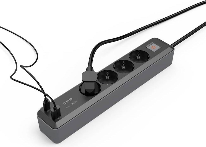 Image du produit Hama Prises multiples, 4x, USB-C/A 65W, PD, interrupteur, 1,4 m, noir/gris (4 x, CEE 7/3, 1.40 m)
