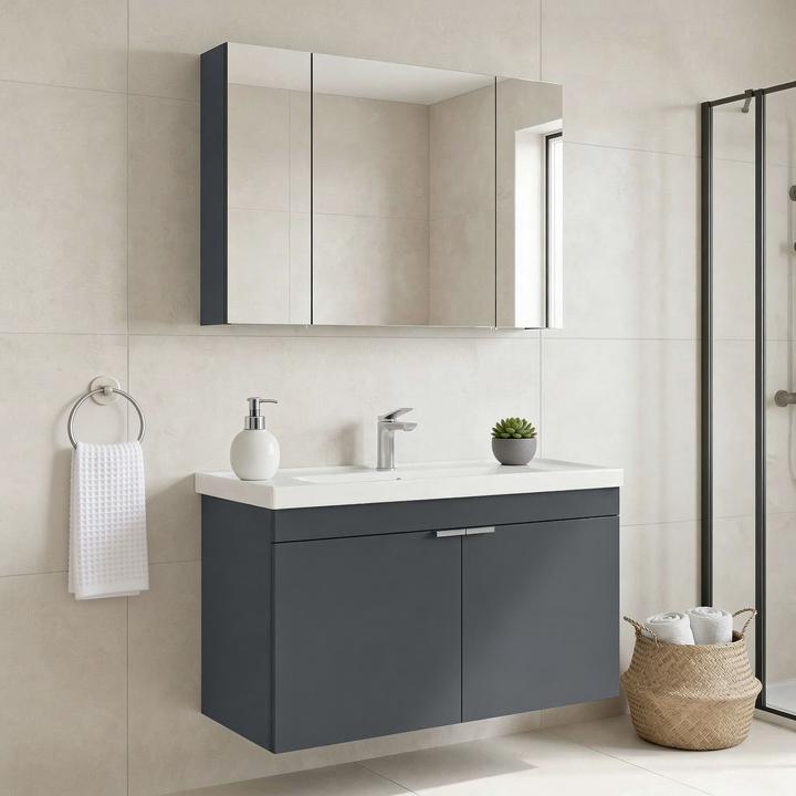 Produktbild Homitis Desna 100 Bathroom Cabinet With Sink & Mirror Set (2 Pieces)