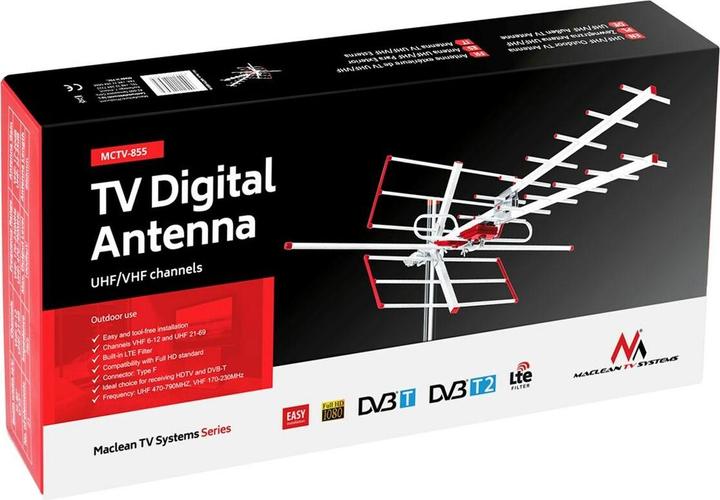 Produktbild Maclean MCTV-855 MCTV-855 Lauko Antenne TV DVB-T Combo UHF VHF passiv max 100dBuV (Flachantenne, 14 dB, DVB-T / -T2)