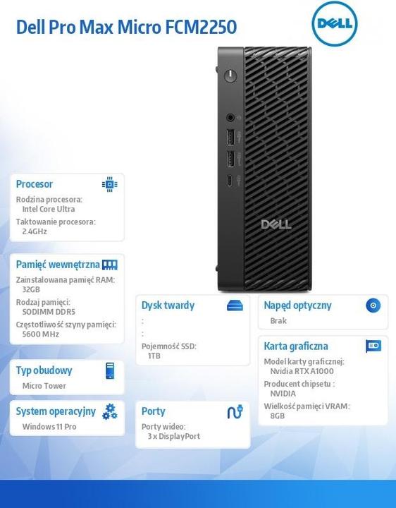 Produktbild Dell Pro Max Micro FCM2250 Windows 11 Pro Intel U7 Computer