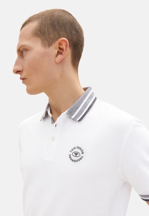 Actual product image Tom Tailor Basic polo shirt Short-sleeved shirt with contrasting stripes and logo print (3XL)