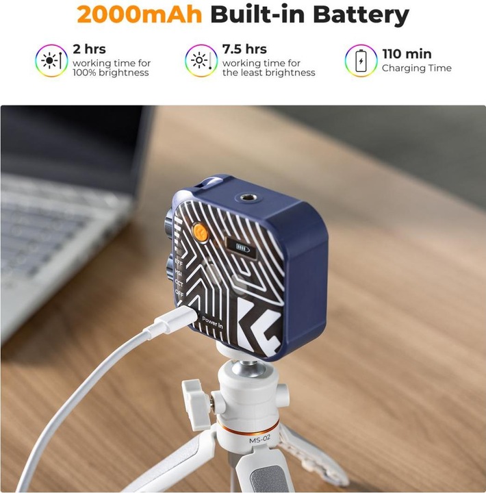 Produktbild K&F Concept RGB LED Video Light, Built-in 2000mA battery (Blue) (Videoleuchte)