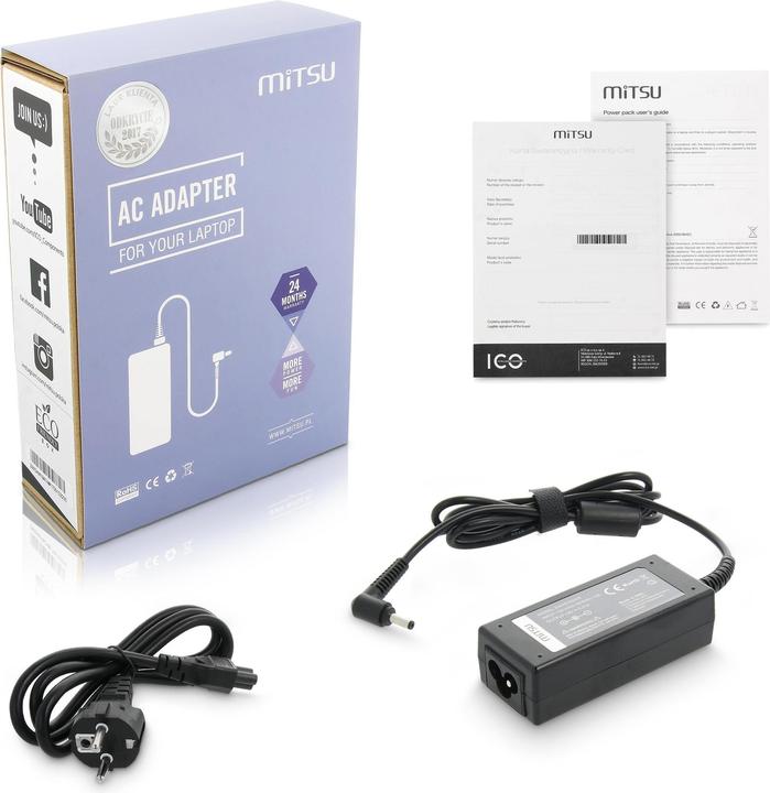 Produktbild Mitsu notebook charger 19v 2.37a 4.0x1.35 - asus (45 W)
