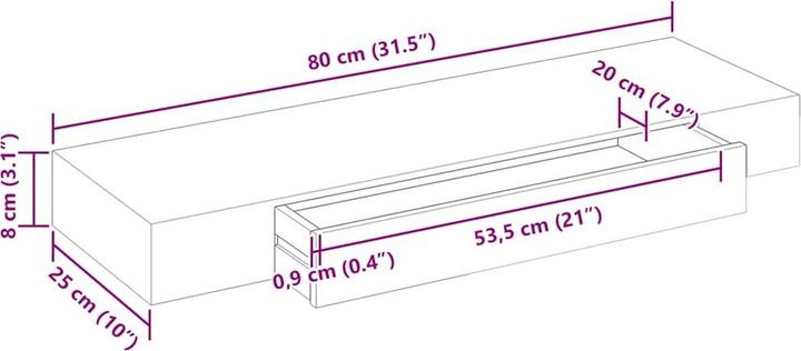 Produktbild vidaXL Wandregal (25 x 80 x 8 cm)