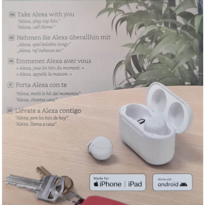 Produktbild Amazon Echo Buds 2. Gen. Kabellose Ohrhörer, aktive Geräuschunterdrückung, Alexa - Weiss (ANC, 12 h, Kabellos)